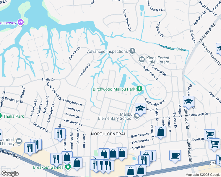 map of restaurants, bars, coffee shops, grocery stores, and more near 3772 Harton Road in Virginia Beach