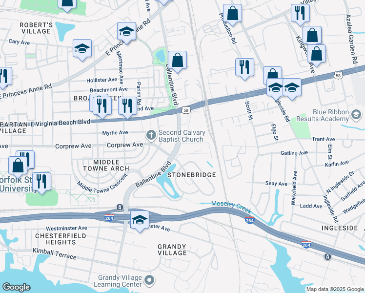 map of restaurants, bars, coffee shops, grocery stores, and more near 910 Ballentine Boulevard in Norfolk
