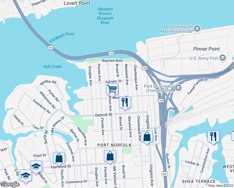 map of restaurants, bars, coffee shops, grocery stores, and more near 248 Broad Street in Portsmouth