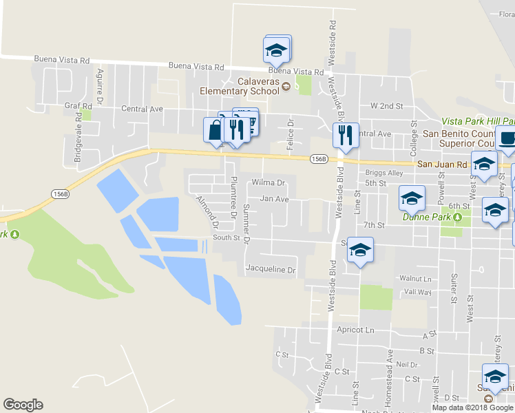 map of restaurants, bars, coffee shops, grocery stores, and more near 1220 Stephanie Court in Hollister