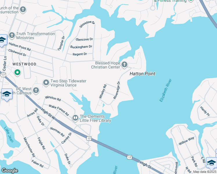 map of restaurants, bars, coffee shops, grocery stores, and more near 4413 Wise Road in Portsmouth
