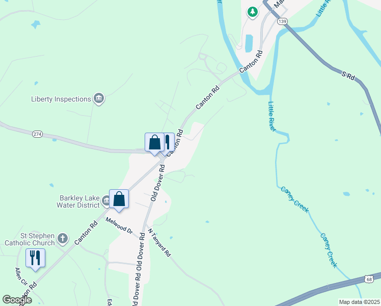map of restaurants, bars, coffee shops, grocery stores, and more near 61-165 Tommy Thomas Road in Cadiz