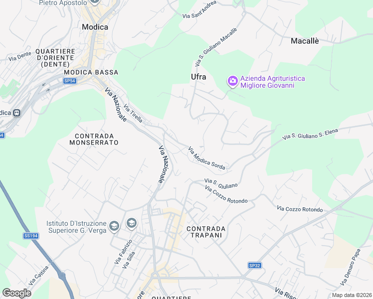 map of restaurants, bars, coffee shops, grocery stores, and more near 331 Via Trani in Modica