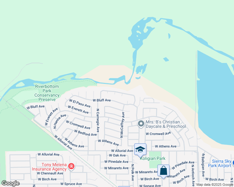 map of restaurants, bars, coffee shops, grocery stores, and more near 5589 West River Bottom Avenue in Fresno