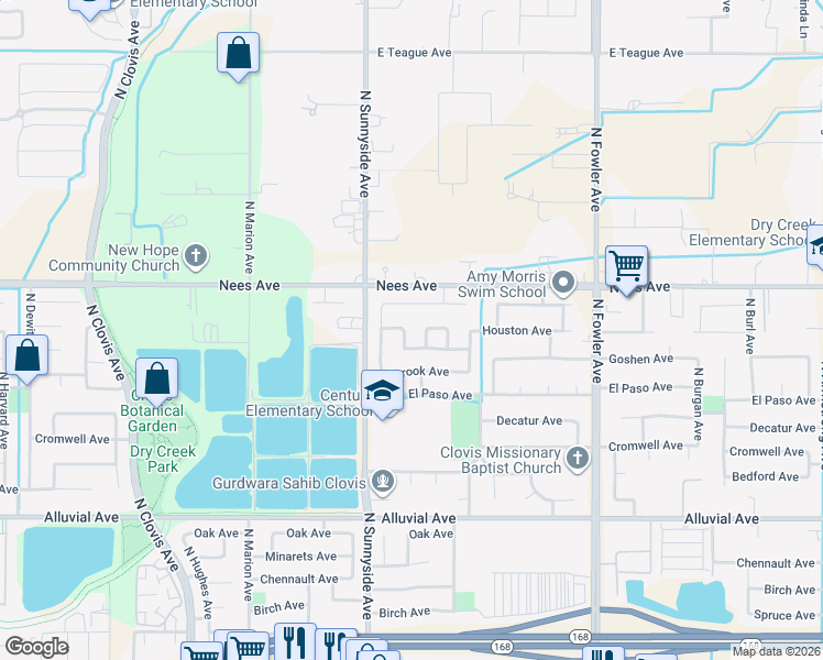 map of restaurants, bars, coffee shops, grocery stores, and more near 1130 North Miami Avenue in Clovis