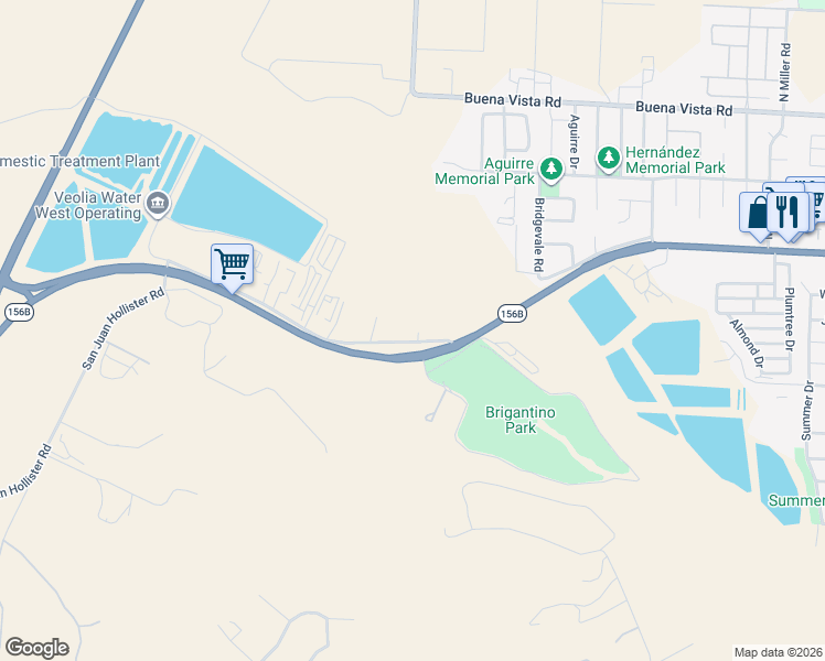 map of restaurants, bars, coffee shops, grocery stores, and more near 2180 San Juan Hollister Road in Hollister