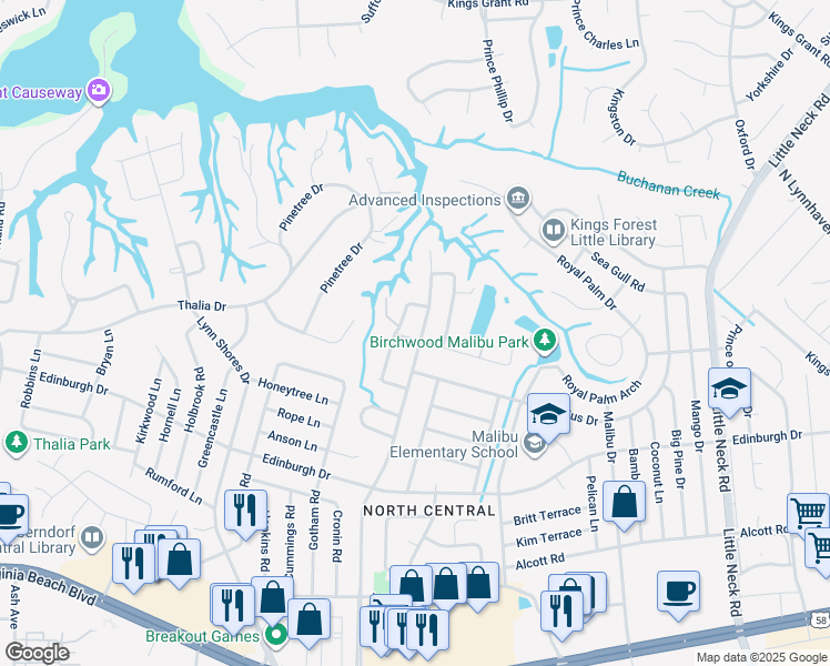 map of restaurants, bars, coffee shops, grocery stores, and more near 3800 Harton Road in Virginia Beach