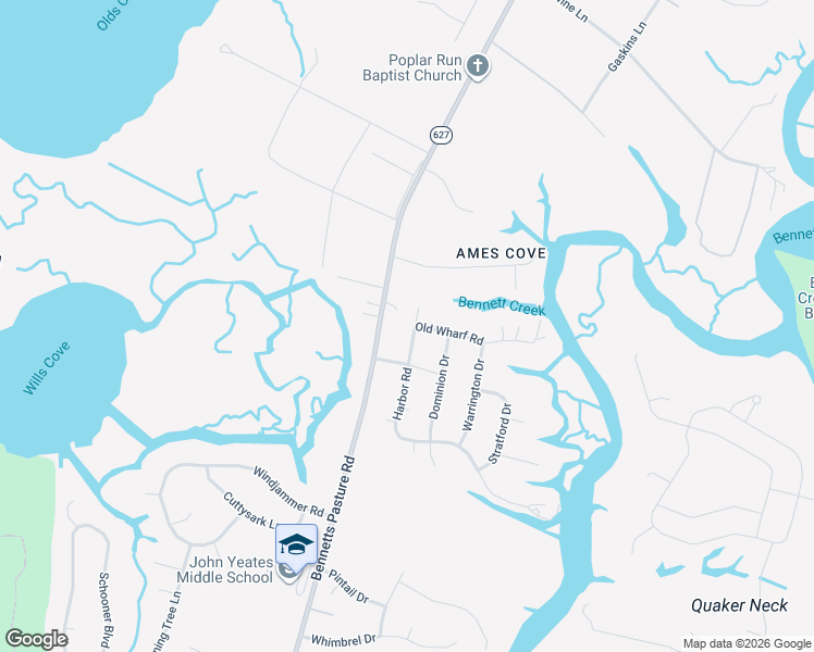 map of restaurants, bars, coffee shops, grocery stores, and more near 5145 North Harbor Road in Suffolk