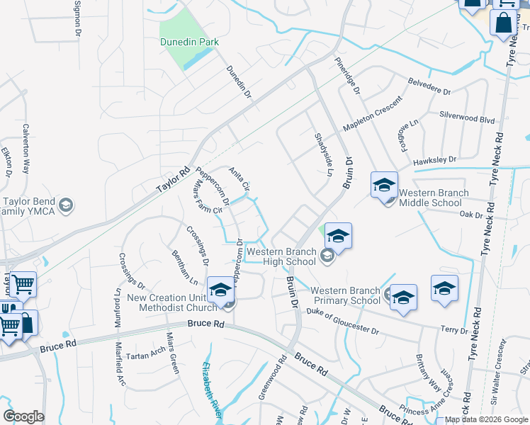 map of restaurants, bars, coffee shops, grocery stores, and more near 4407 Clove Court in Chesapeake