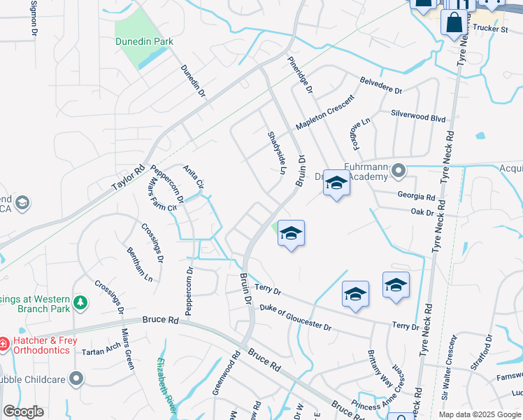 map of restaurants, bars, coffee shops, grocery stores, and more near 3317 Radcliffe Lane North in Chesapeake