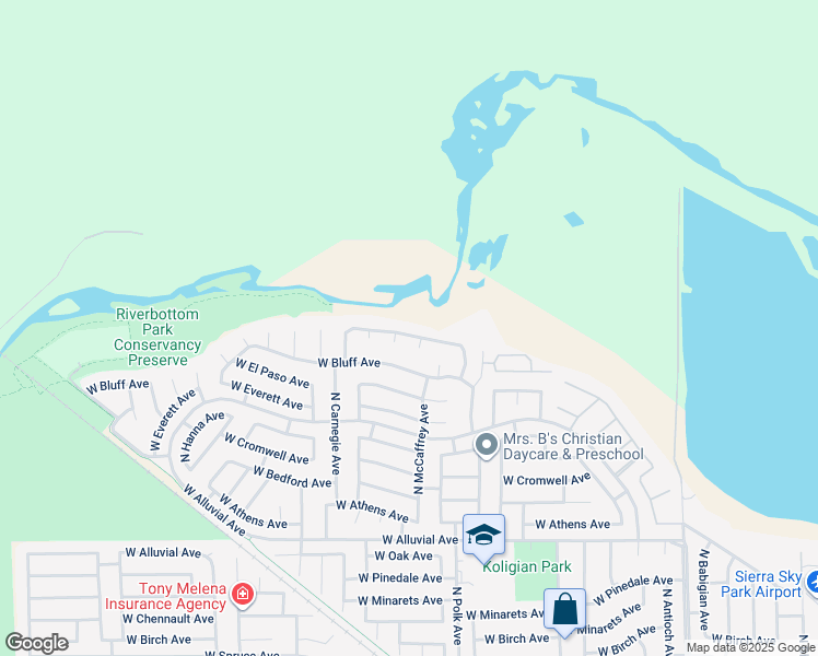 map of restaurants, bars, coffee shops, grocery stores, and more near 5589 West River Bottom Avenue in Fresno