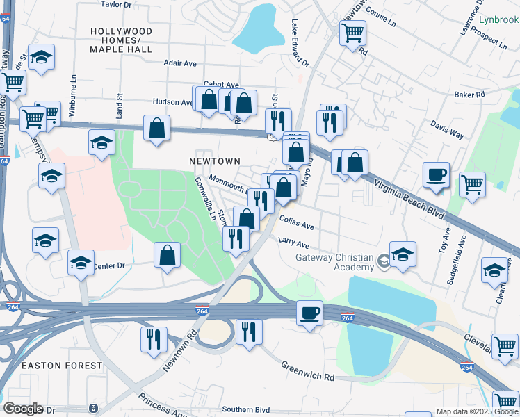 map of restaurants, bars, coffee shops, grocery stores, and more near 746 Stanwix Square in Norfolk