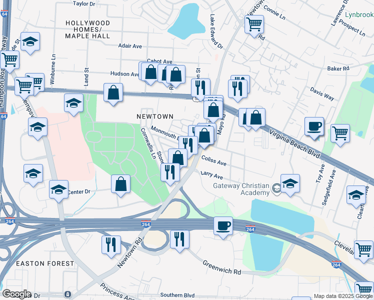 map of restaurants, bars, coffee shops, grocery stores, and more near 746 Stanwix Square in Norfolk