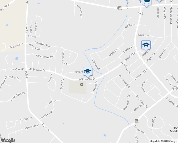 map of restaurants, bars, coffee shops, grocery stores, and more near 405 Colonial Terrace in Hopkinsville