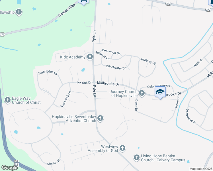 map of restaurants, bars, coffee shops, grocery stores, and more near 898 Bluebird Ct in Hopkinsville