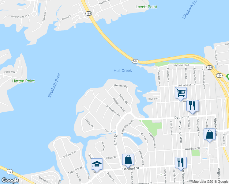 map of restaurants, bars, coffee shops, grocery stores, and more near 104 Porter Road in Portsmouth