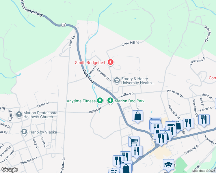map of restaurants, bars, coffee shops, grocery stores, and more near 658 Park Blvd in Marion