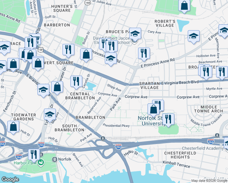 map of restaurants, bars, coffee shops, grocery stores, and more near 927 Park Avenue in Norfolk
