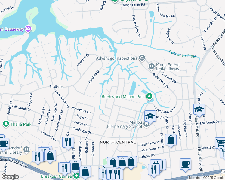 map of restaurants, bars, coffee shops, grocery stores, and more near 552 Harton Circle in Virginia Beach