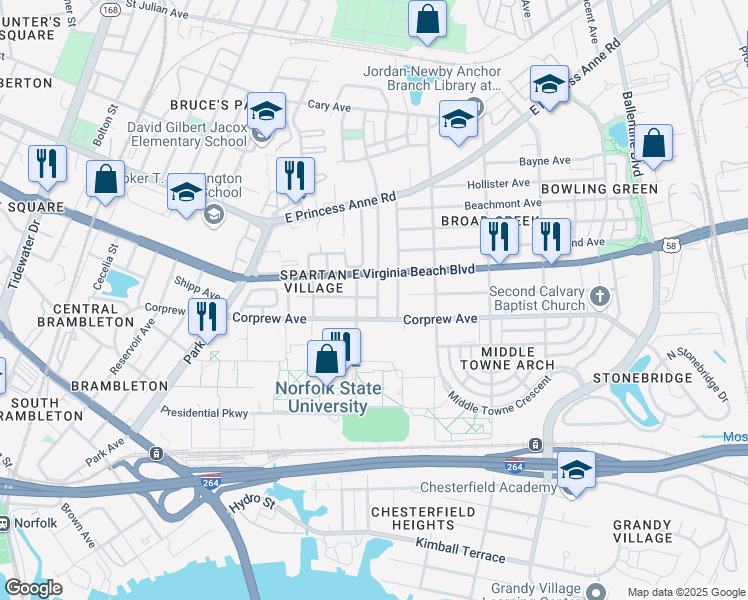 map of restaurants, bars, coffee shops, grocery stores, and more near 917 Kenton Avenue in Norfolk