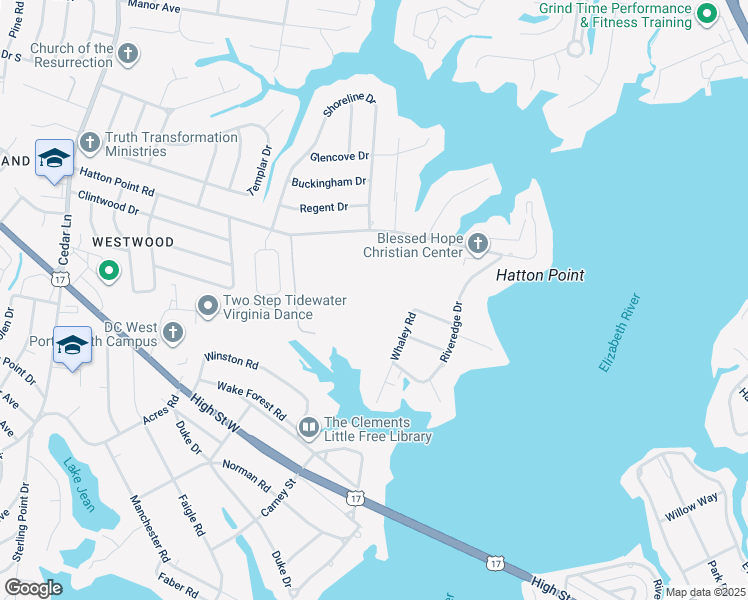 map of restaurants, bars, coffee shops, grocery stores, and more near 3101 Goff Street in Portsmouth