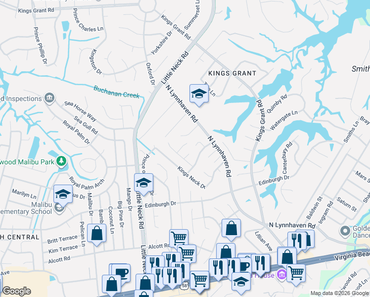map of restaurants, bars, coffee shops, grocery stores, and more near 653 Congress Street in Virginia Beach