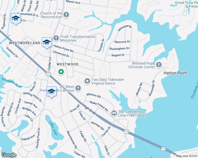 map of restaurants, bars, coffee shops, grocery stores, and more near 45 Wayland Drive in Portsmouth
