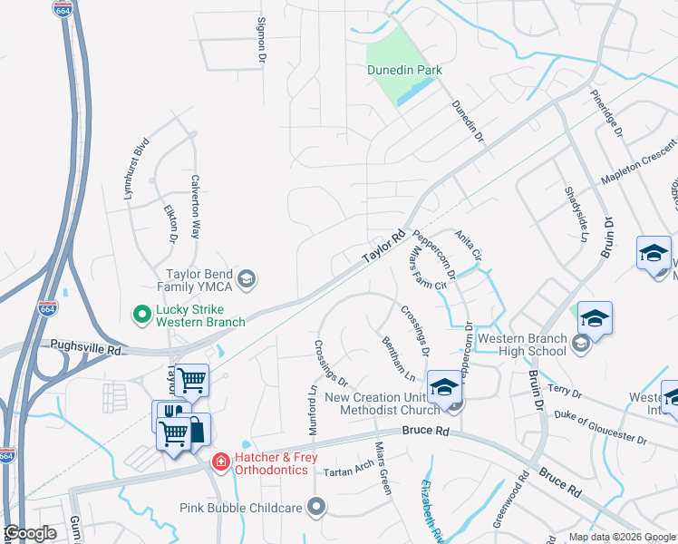 map of restaurants, bars, coffee shops, grocery stores, and more near 4328 One Ford Place in Chesapeake