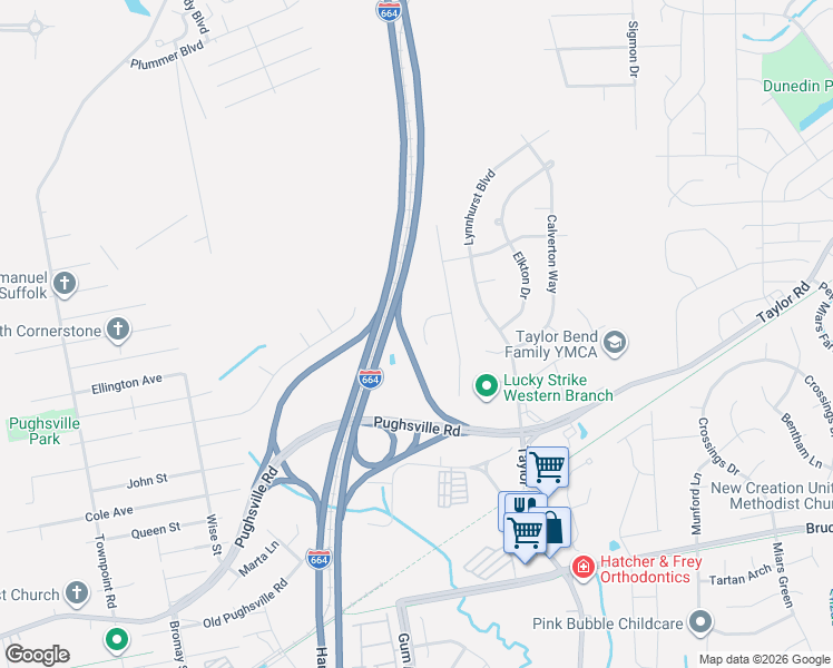 map of restaurants, bars, coffee shops, grocery stores, and more near 3510 Chipada Court in Chesapeake