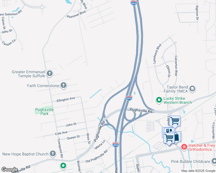 map of restaurants, bars, coffee shops, grocery stores, and more near 3110 Monitor Court in Chesapeake