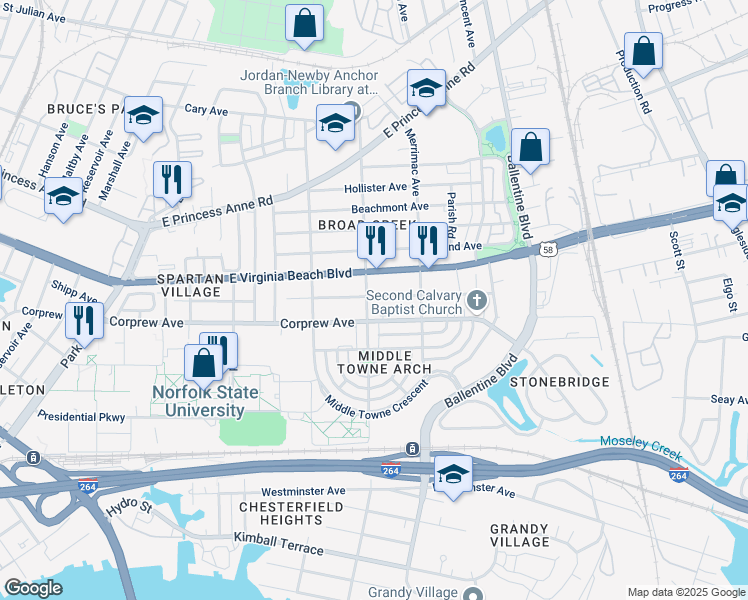 map of restaurants, bars, coffee shops, grocery stores, and more near 964 Norchester Avenue in Norfolk