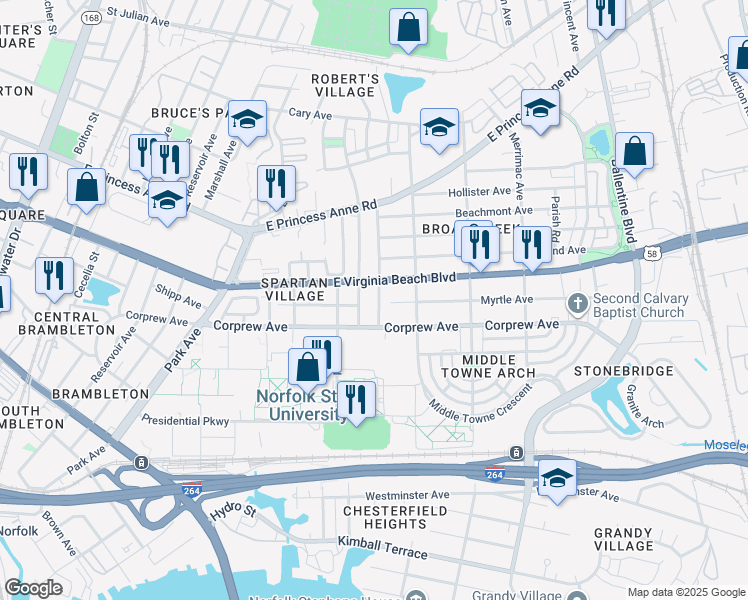 map of restaurants, bars, coffee shops, grocery stores, and more near 921 Oaklawn Avenue in Norfolk