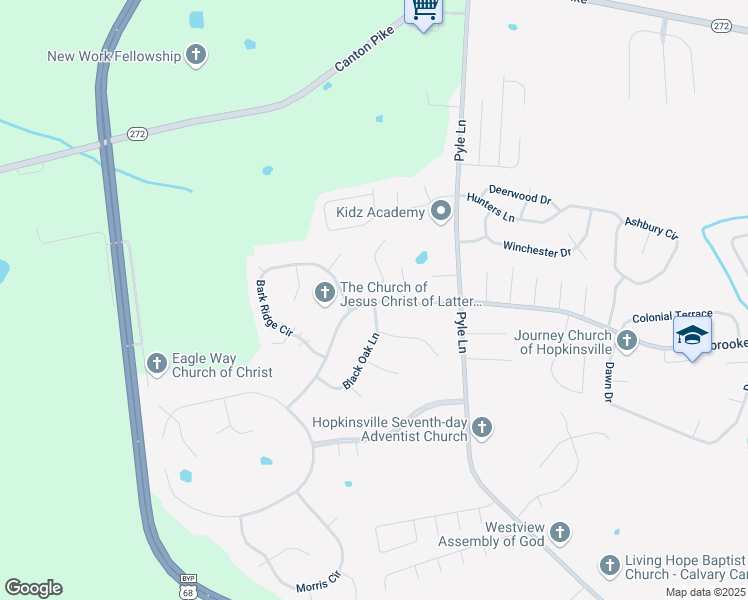 map of restaurants, bars, coffee shops, grocery stores, and more near 2105 Oak Tree Villa in Hopkinsville