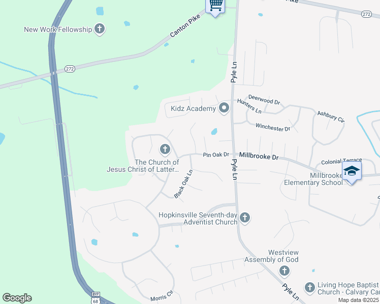map of restaurants, bars, coffee shops, grocery stores, and more near 2107 Oak Tree Villa in Hopkinsville