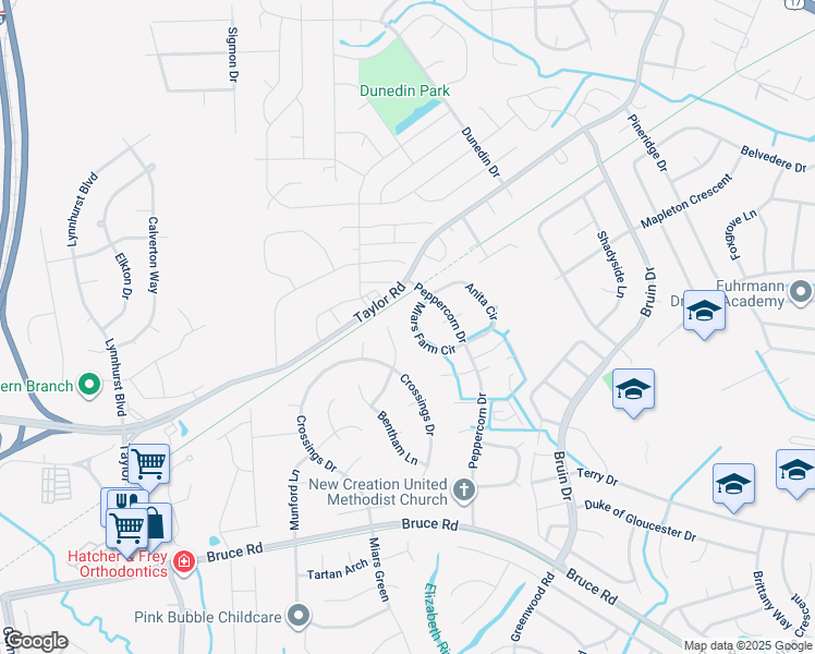 map of restaurants, bars, coffee shops, grocery stores, and more near 3432 Miars Farm Circle in Chesapeake