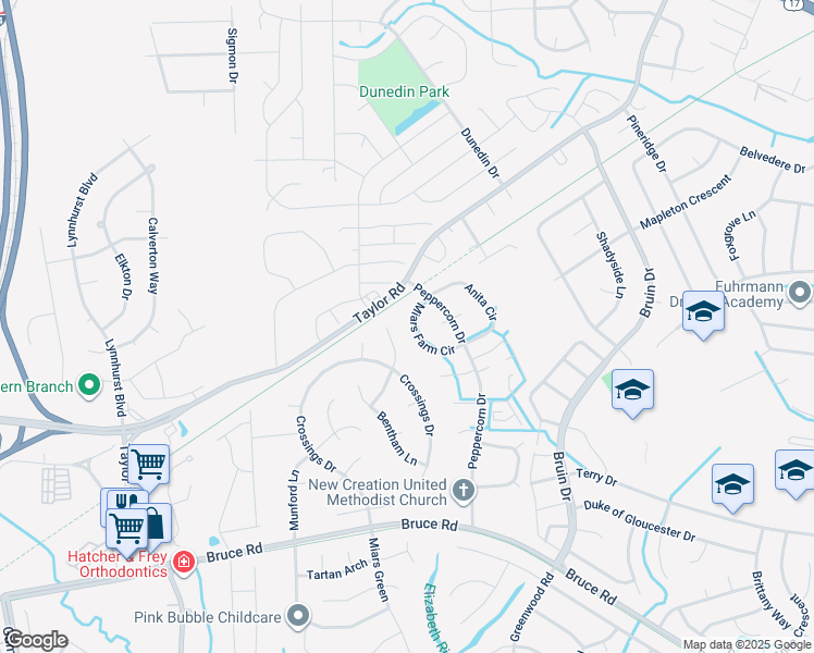 map of restaurants, bars, coffee shops, grocery stores, and more near 3432 Miars Farm Circle in Chesapeake