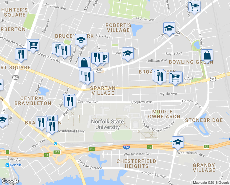 map of restaurants, bars, coffee shops, grocery stores, and more near 929 Mapole Avenue in Norfolk