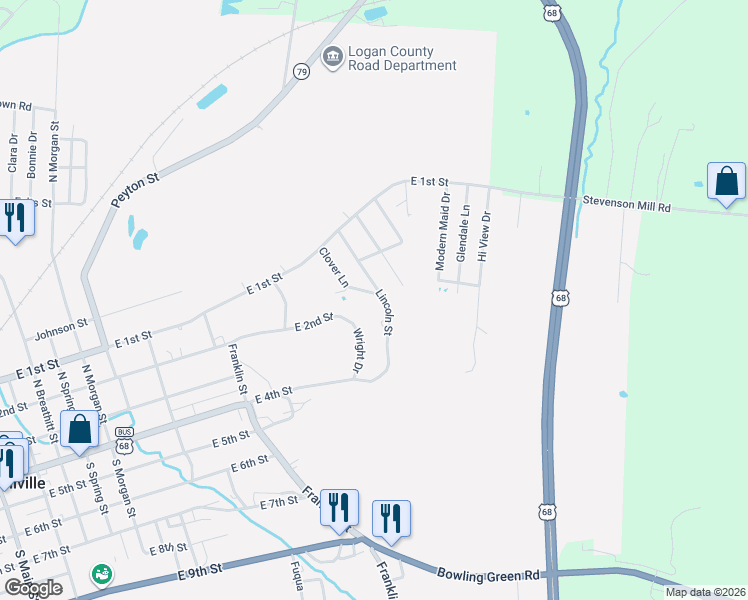 map of restaurants, bars, coffee shops, grocery stores, and more near 208 Lincoln in Russellville