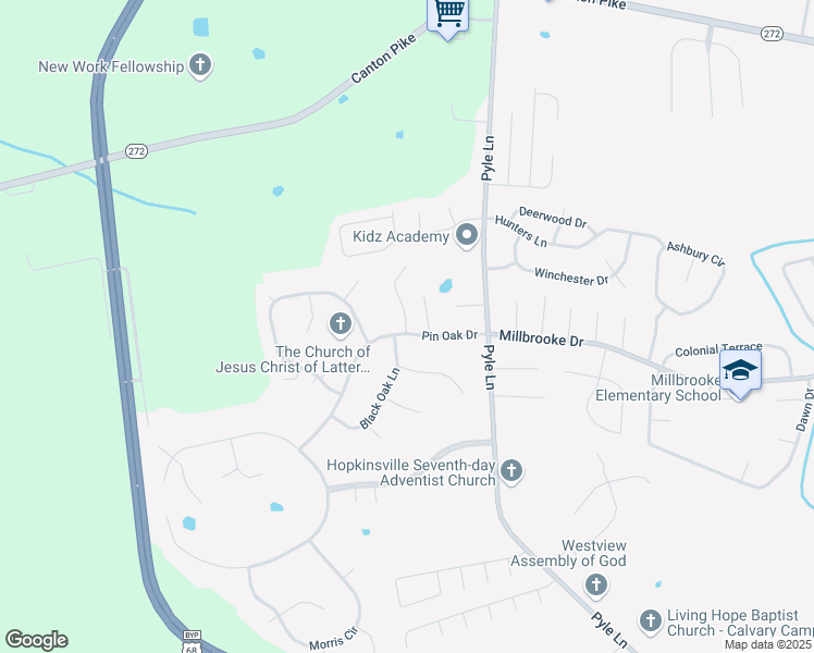 map of restaurants, bars, coffee shops, grocery stores, and more near 2100-2198 Oak Tree Villa in Hopkinsville