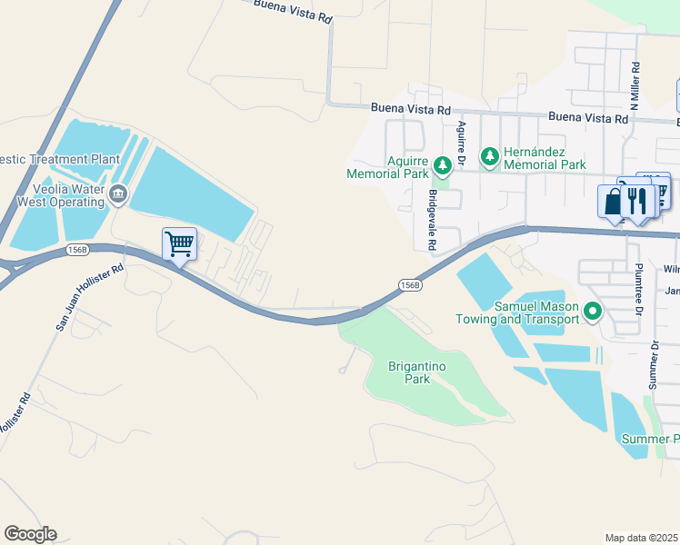 map of restaurants, bars, coffee shops, grocery stores, and more near 2200 San Juan Hollister Road in Hollister