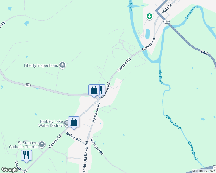 map of restaurants, bars, coffee shops, grocery stores, and more near 61 Tommy Thomas Road in Cadiz