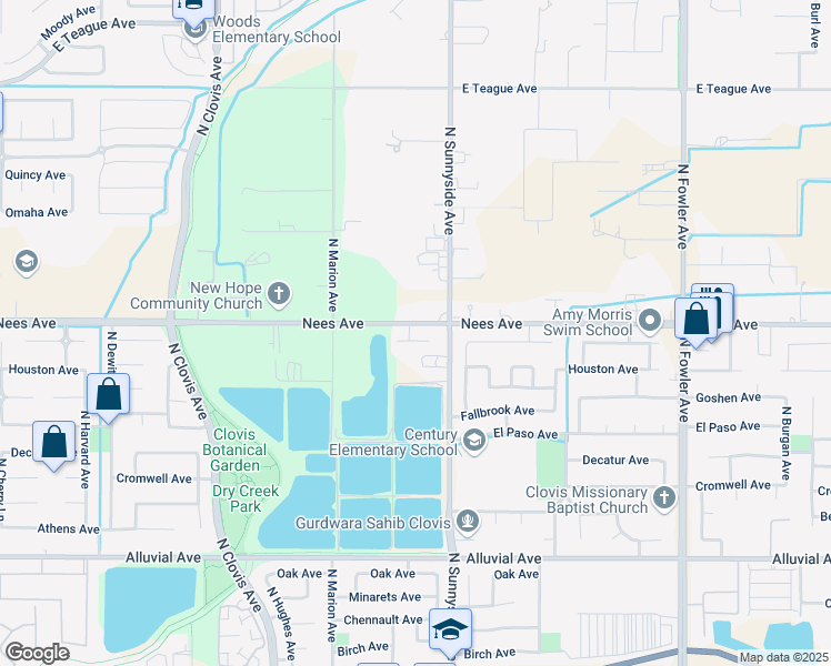 map of restaurants, bars, coffee shops, grocery stores, and more near 1353 Jordan Avenue in Clovis