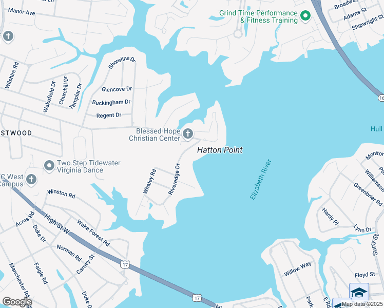 map of restaurants, bars, coffee shops, grocery stores, and more near 3221 Riveredge Drive in Portsmouth