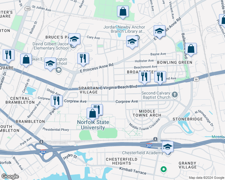 map of restaurants, bars, coffee shops, grocery stores, and more near 933 Oaklawn Avenue in Norfolk