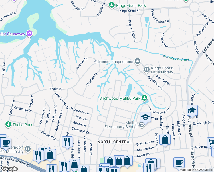 map of restaurants, bars, coffee shops, grocery stores, and more near 557 Harton Circle in Virginia Beach