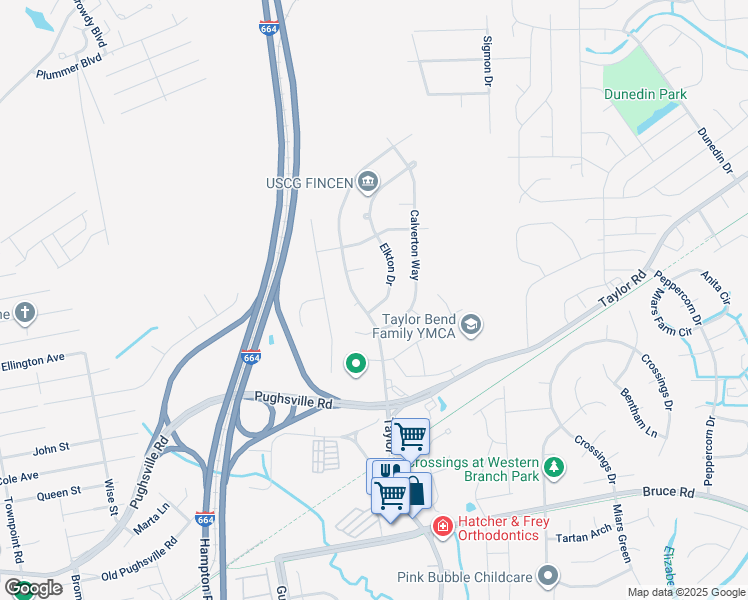 map of restaurants, bars, coffee shops, grocery stores, and more near 3507 Elkton Drive in Chesapeake