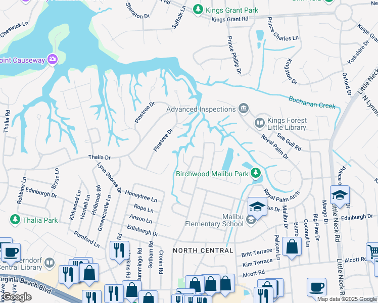 map of restaurants, bars, coffee shops, grocery stores, and more near 557 Harton Circle in Virginia Beach