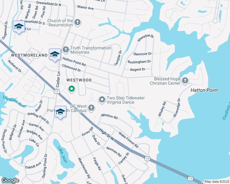 map of restaurants, bars, coffee shops, grocery stores, and more near 53 Wayland Dr in Portsmouth