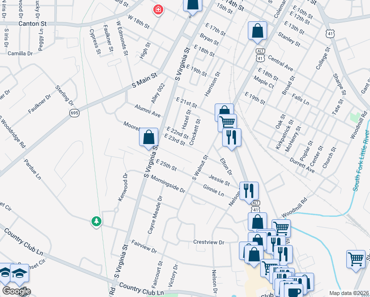 map of restaurants, bars, coffee shops, grocery stores, and more near 201-399 E 23rd St in Hopkinsville