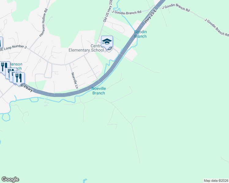 map of restaurants, bars, coffee shops, grocery stores, and more near 126 Verbena Road in Barbourville